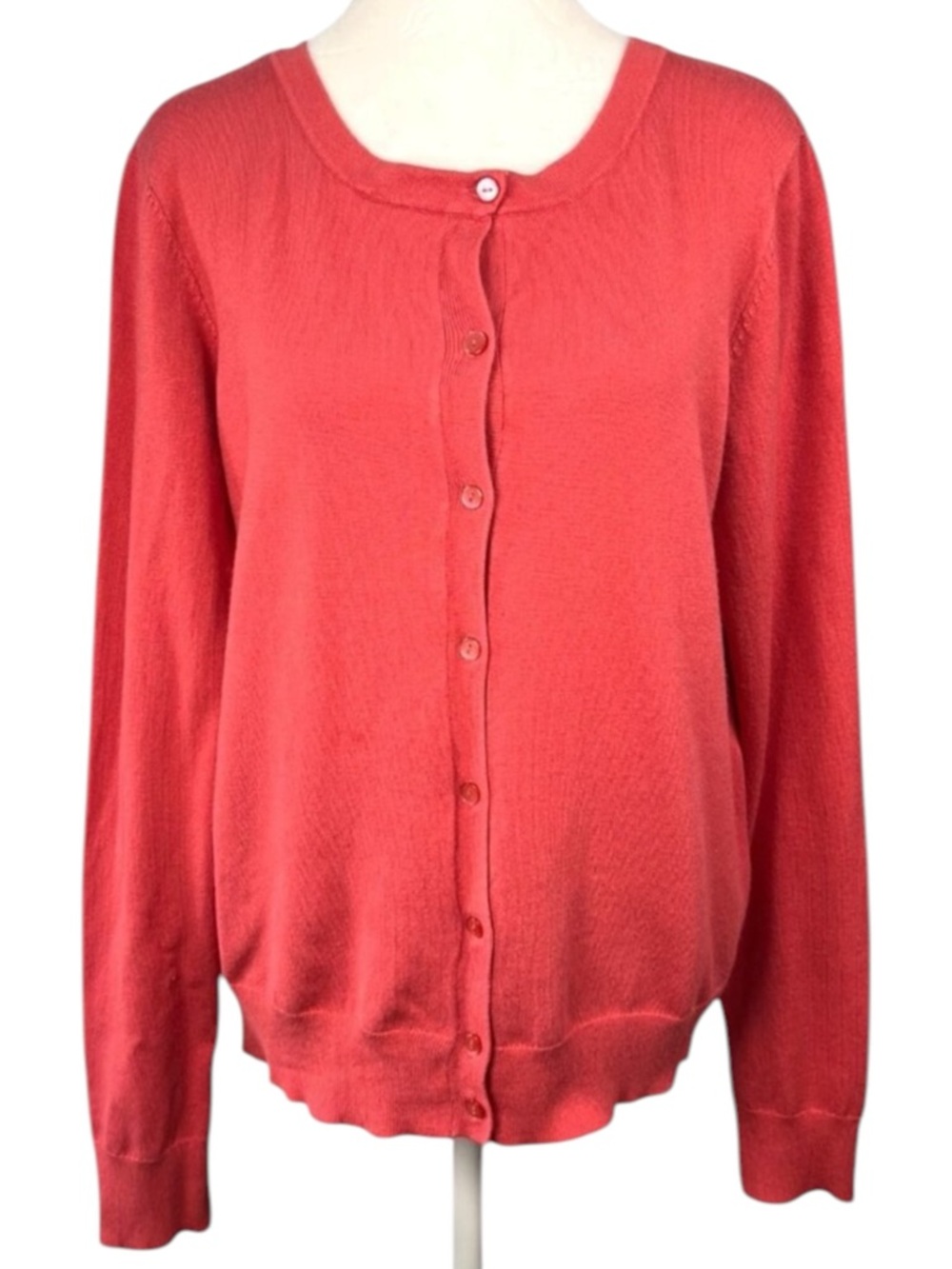 Lightweight Cardigan Knit Sweater Time Tru Coral Large